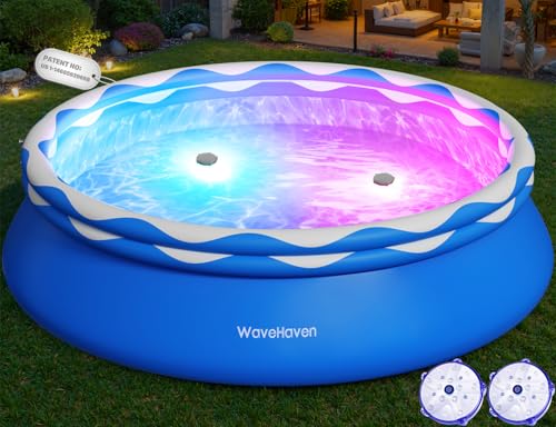 Easy Set Pool with Pool Lights, Upgraded Above Ground Pool,Large Inflatable Swimming Pool for Adults Round Pool,Quick Set Inflatable Top Rings Above Ground Swimming Pool 8ftx30in