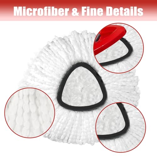 Mop Head Replacement, 3 Pack Spin Mop Refill Replace Head Compatible with O Cedar Easywring 1-Tank System, Great Cleaning Power, Microfiber, Helper Housework, Machine Washable Easy-to-Replace, White