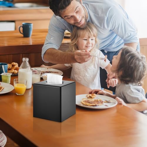 Y-in Hand Tissue Box Cover, Square Facial Tissue Holder Storage for Bathroom Vanity, Countertops, Dressers, Night Stand, Parlors and Offices - Black