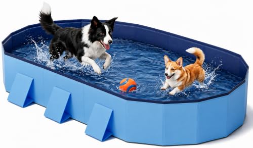 Raxurt Foldable Dog Pool, 72'' Large Dog Pool for Large Dogs with Reinforced Sidewalls for Stability, Portable Pet Bath Tub for Indoor Outdoor Backyard Use