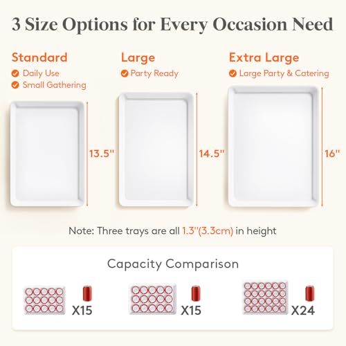 Lifewit Serving Tray for Party Supplies, Reusable Serving Platter for Catering, Snack, Fruit, Charcuterie, Appetizer, Plastic Food Trays, Hosting Essentials, BPA Free, White, 4 Pcs