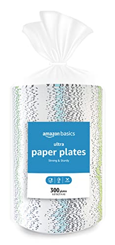 Basics Ultra Paper Plates, 6.87 Inch, Disposable, 600 Count (2 Pack of 300), Microwave-Safe, Soak Proof, Cut Resistant