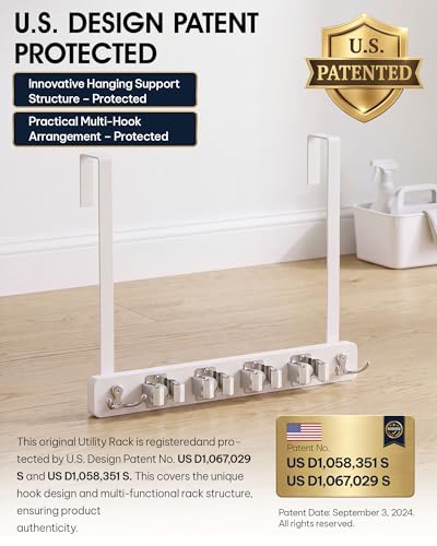 Lorbro Broom Holder Door Mount, Wood Over the Door Broom and Mop Holder