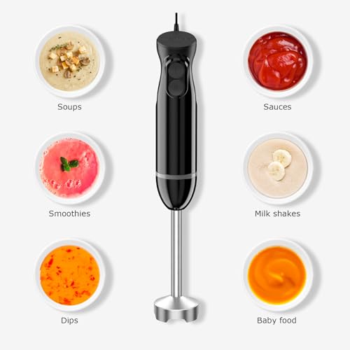 Bonsenkitchen Hand Blender, Immersion Blender with 2 Mixing Speed, Electric Handheld Mixer Portable Stick Mixer with Stainless Steel Blades for Soup, Smoothie, Puree, Baby Food