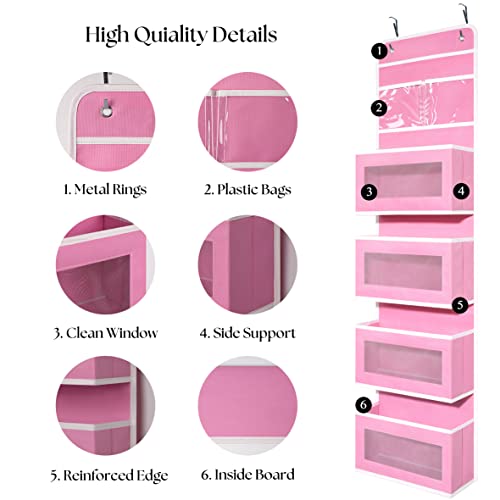 GCreation Over Door Organizer for Bedroom Bathroom Pantry, 5 Shelf Pink