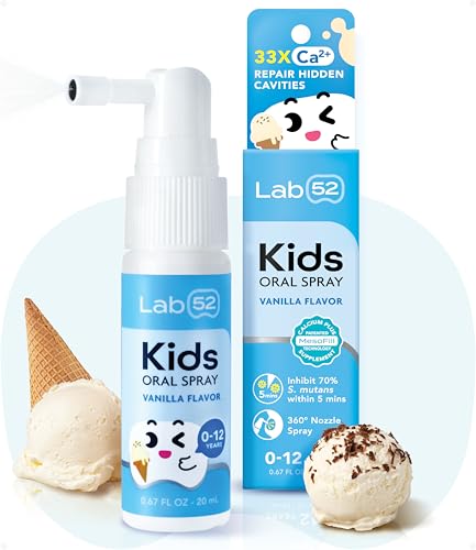 LAB52 Kids Oral Spray, Toddler Toothpaste Helper for Daily Oral Care and Fresh Breath, Children Approved with Fluoride Free for Newborn to Preschoolers, Xylitol Vanilla Flavor