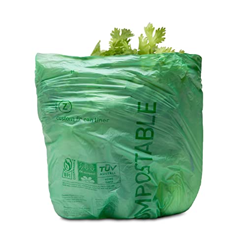 simplehuman Code Z 30 Count Compostable Custom Fit Liners, Certified Compostable Trash Bags for Compost Caddy, Plant-Based PVOH Plastic, Backyard or Commercial Composting, 4 Liter / 1 Gallon