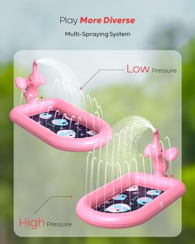 QPAU Splash Pads for Toddlers 1-3, Pink Elephant Toy Splash Pad for Kids, Outdoor Play Mat for Babies, Inflatable Sprinkler Pool for Birthday Girl Gifts 1 Year Old Girl