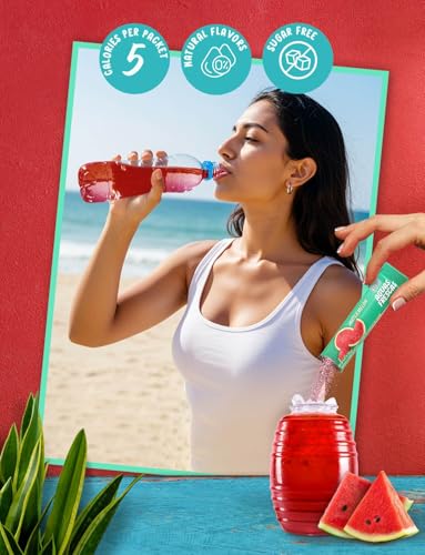 Klass Aguas Frescas, Powdered Drink Mix Variety Pack, 44 Singles Zero Sugar & Caffeine-Free Powder Packets, Water Drink Mix, Flavors: Mango, Watermelon, Pineapple & Passionfruit - 5 Calories Per Packet & Natural Flavors