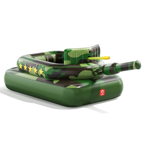 QPAU Inflatable Tank Pool Float for Adults & Kids – Ride-On Camouflage Floaty with Water Cannon, Swim Raft Toy for Boys Girls, Lake Beach Backyard Party Floaties