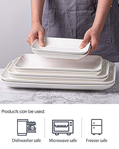 DELLING Large Serving Platter Set of 3, 16/14/12 Inch Porcelain Serving Trays for Party - White Ceramic Rectangular Platters for Entertaining, Appetizer Fruit Tray for Mother's Day Shower Dinner