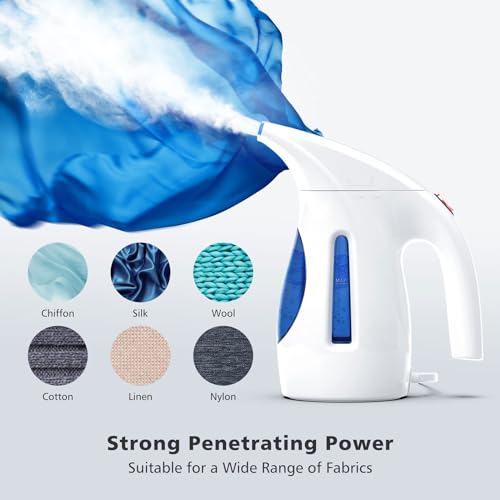 HiLIFE Steamer for Clothes, Portable Handheld Clothing Steamer, 240ml Big Capacity, 700W, Strong Power, Fabric Quick Wrinkle Remover with Brush for Home, Office, Travel (ONLY 120V) -Blue