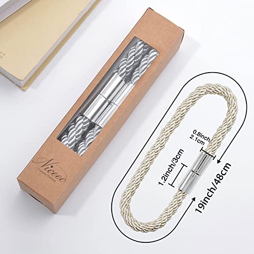 NICEEC 2 Pack Strong Magnetic Curtain Tiebacks Modern Simple Style Drape Tie Backs Convenient Decorative Weave Rope Curtain Holdbacks for Thin or Thick Home & Office Window Draperies (Beige)