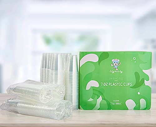 Lilymicky 500 Pack 7 oz Clear Plastic Cups, Disposable Drinking Cups, Plastic Party Cups for Birthday Parties, Picnics, Ceremonies, and Any Events