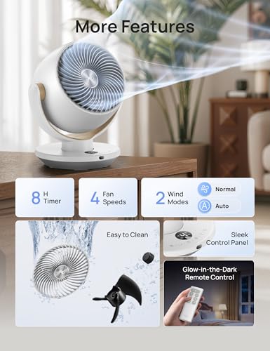 DREO Fan for Bedroom, Desk Air Circulator Fans with Remote, 11 Inch Table Fan for Whole Room, 65ft Powerful Airflow, 120° Vertical Manual and 90° Oscillating, 4 Speeds, 8H Timer, 25dB Quiet, Home