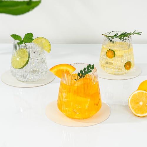 BESTSTAR 36 Pcs 12 oz Plastic Clear Ribbed Wine Glasses, Origami Ripple Disposable Champagne Glasses Elegant Whiskey Glasses Ideal for Weddings, Bars, Christmas, Halloween, Pool Party, Daily Use