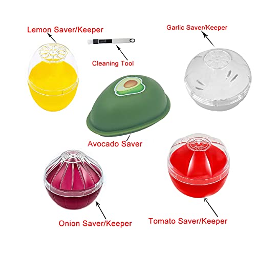 Onion Garlic Lemon Avocado Saver Storage Keeper Holder for Fridge, BPA Free Tomato Vegetable Shaped Food Saver/Storage Containers, 5-piece Set Bundle