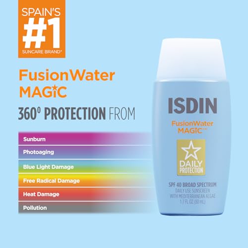 ISDIN Fusion Water MAGIC SPF 40, Lightweight Sunscreen For Face with Hyaluronic Acid and Vitamin E, Ideal for Daily Use, Dermatologist Recommended, Fast Absorbing and Non-Comedogenic
