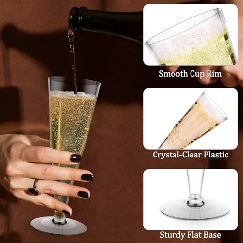 Lazyshine Plastic Champagne Flutes Disposable Wine Glasses - 40 Pack 4.5Oz Clear Mimosa Cocktail Cups Bulk for Wedding Back to School Party Supplies Engagement Decor, Copas De Plastico Para Brindis