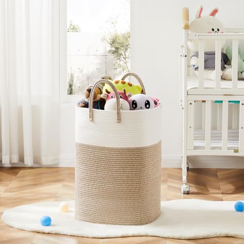 Laundry Basket,Woven Cotton Rope Laundry Hamper,Versatile Storage for Dirty Clothes,Baby Toys,and Blankets in Bathroom, Nursery,and Living Room (Brown, 60L)