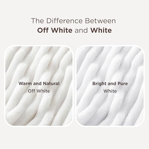 Bedsure GentleSoft White Throw Blanket for Couch - Soft Cozy Blankets for Women, Fluffy Fuzzy Fleece Throw for Girls, Birthday Gifts for Women Her, Room Home Boho Spring Decor, Off White, 50x60 Inches