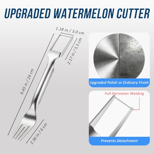 Watermelon Fork Slicer Cutter, 2-in-1 Stainless Steel Watermelon Slicer & Fruit Fork, Summer Kitchen Gadget for BBQ Parties, Camping & RV Adventures