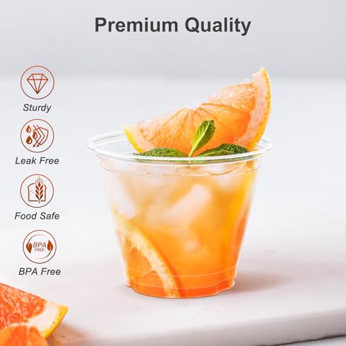Dealusy 100 Pack 9 oz Clear Plastic Cups, Sturdy & Food Safe Disposable Plastic Cups for Wine Cocktail Punch