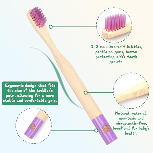 Kids Bamboo Toothbrushes, BPA-Free Soft Bristles, Eco-Friendly Natural Wooden Toddler Toothbrush, 6-Pack Travel Toothbrushes Set for Children