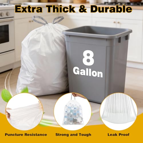 8 Gallon Trash Bags with Drawstring, 30 Liter Medium Garbage Can Liners, Leak-Proof Bathroom Trash Bags for Waste Baskets, Office & Bedroom Trash Cans, 100 Count