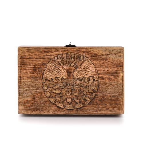 Samhita Handmade Mango Wood Tree of Life Engraving Beautifully Keepsake Box Jewellery Organiser Unique Gift Ideas for Men & Women (Flame Work Finish)