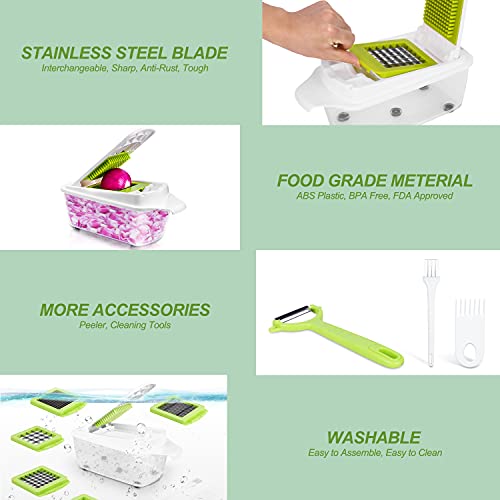 Food Dicer Chopper 5 Blades, Onion Dicer Chopper, Fruit and Veggie and Vegetables Chopper, Food Prep, Light Green