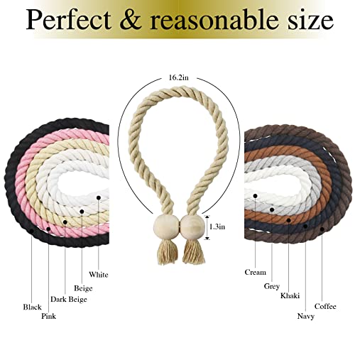 2 Pack Dark Beige Magnetic Curtain Tiebacks Cotton Hand Woven Tieback Holdback Decorative Tie Backs for Drapes with Wooden Buckle No Tools Required