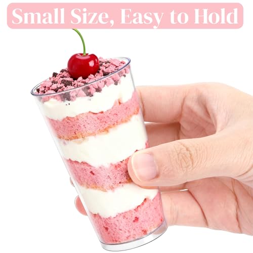 Peohud 100 Pack 3oz Plastic Dessert Cups with Spoons, Mini Dessert Shooter Cups, Disposable Parfait Appetizer Cups Shot Glasses for Desserts, Pudding, Event and Party
