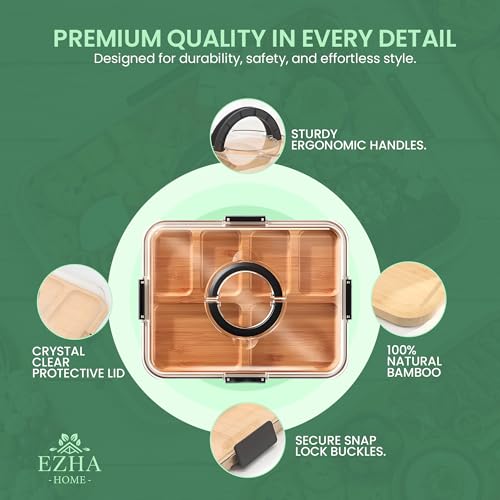 Bamboo Charcuterie Board with Clear Lid, Portable Serving Tray with Handles and Compartments, Cheese Board & Snack Platter for Parties, Travel & Entertaining.