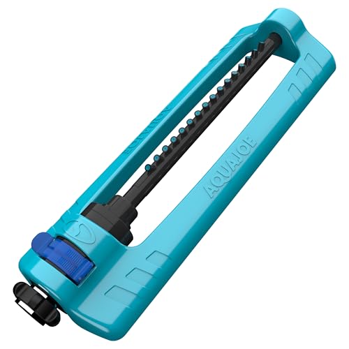 Aqua Joe Oscillating Sprinkler with Adjustable Spray, 16 Clog-Resistant Nozzles, Metal Base & 3600 Square Foot Coverage, Compatible with Garden Hoses