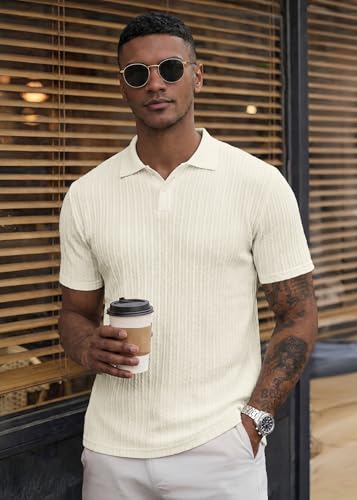 JMIERR Mens Casual Polo Shirt Summer Short Sleeve Vacation Button Beach Knit Stretchy Golf Shirts