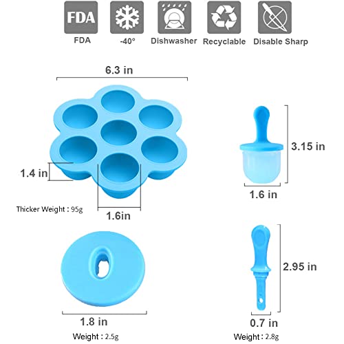 Silicone Popsicle Molds, Ice Pop Molds, Storage Container for Homemade Food, Kids Ice Cream DIY Pop Molds - BPA Free (Blue)