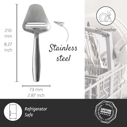 Boska Stainless Steel Cheese Slicer - Copenhagen For All Types of Cheese - Multi-Functional Cheese Slicer - Handheld Slicer - Silver Non-Stick - Dishwasher Safe - For Kitchen Cooking