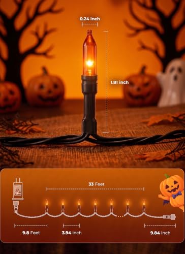 Orange LED Outdoor Halloween Lights, Halloween Decorations, 39 FT 100 LED Mini Lights with 8 Lighting Modes,Connectable String Light Plug in for