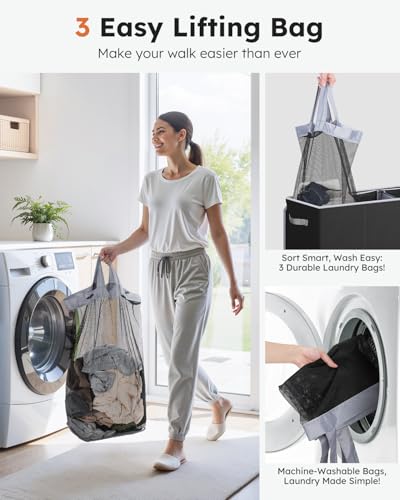 SOLEDI 180L Laundry Hamper 3 Section, Extra Large Laundry Hamper with Lid, Dirty Clothes Hamper with Sturdy Handle, Large Laundry Basket Organizer for Laundry Room, Bedroom, Hampers for Laundry