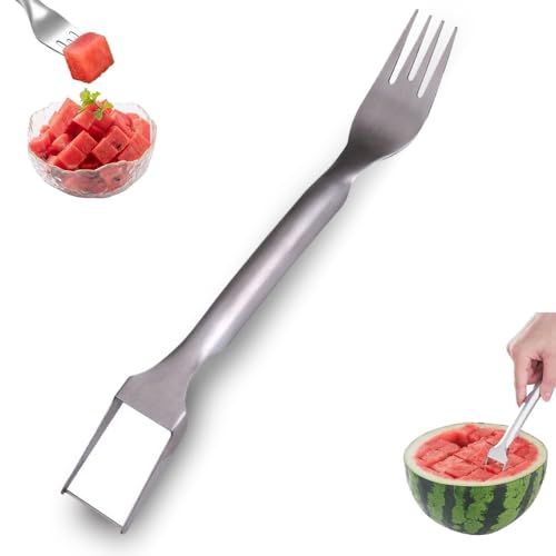 Watermelon Fork Slicer Cutter, Stainless Steel 2-in-1, Portable Watermelon Fork Watermelon Cutter Slicer Tool Fruit Forks Slicer for Home Party Camping Kitchen Gadget