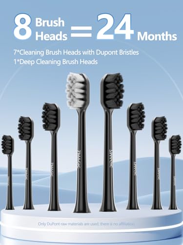 7MAGIC Sonic Electric Toothbrush for Adults and Kids - Up to 180 Days Runtime, 42000 VPM Powered Toothbrush, 5 Modes & 3 Intensities for Sensitive Teeth & Braces, Includes 8 Brush Heads, Black
