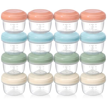 VITEVER 16 Pack 4 oz Small Containers with Lids, Reusable Plastic Jars for Snack and Puree, Salad Dressing Container to Go, Deli Containers