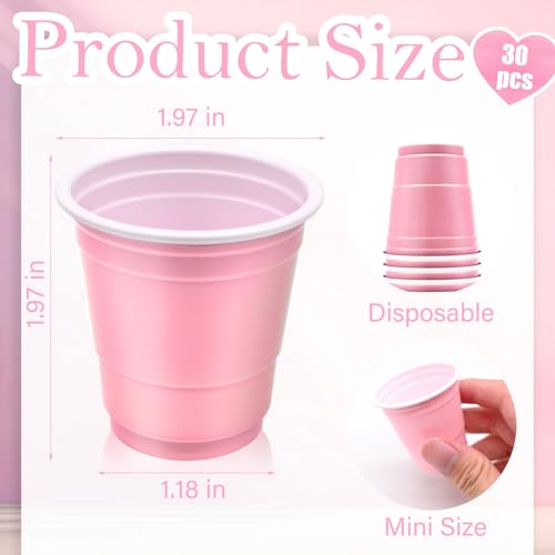 30 Pcs Disposable 2oz Shot Glasses Plastic Cups for Wedding, Graduation Party, Beer Sample Taste Serving, Birthday (Light Pink)