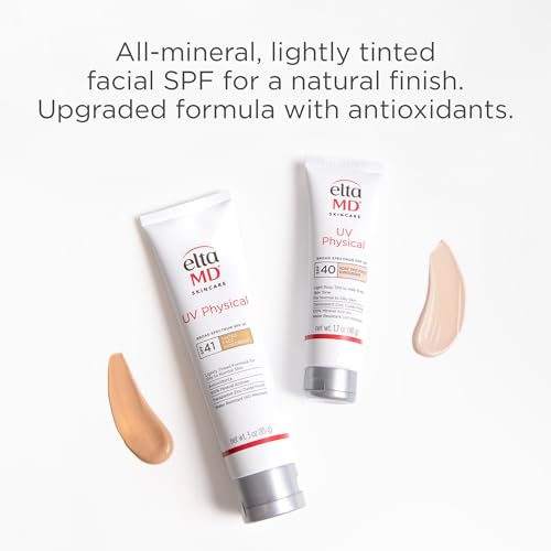 EltaMD UV Physical Tinted Sunscreen SPF for Face, 100% Mineral Active Sunscreen, Transparent Zinc Oxide Finish