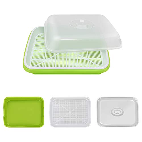 SUNPRO 2-Pack Seed Sprouter Tray with Humidity Lid, BPA Free Food Grade Soil-Free Sprouting Kit, Large Capacity Wheatgrass Grower & Microgreens Germination Station for Beans, Peas, Cat Grass (Green)