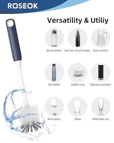 Long Handle Water Bottle Brush,Flexible Bottle Brush for Cleaning Milkshake Cup,Sports Bottle,Navy Blue,2 Pack