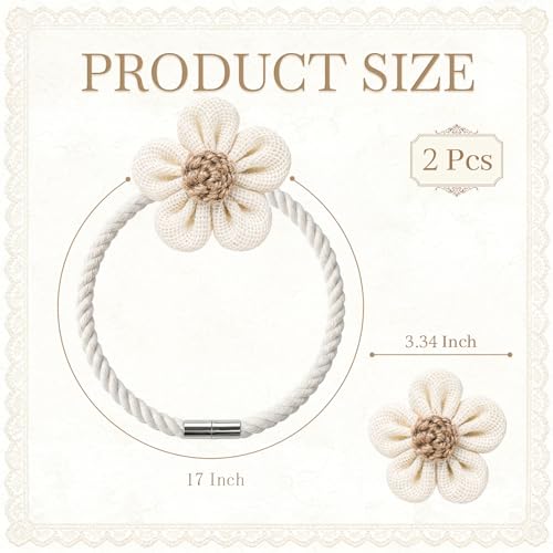 VIS'V Magnetic Curtain Tiebacks, Boho Flower Curtain Holdbacks, Cream, 2 Pcs
