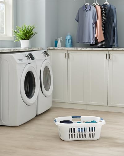 Rubbermaid Large Hip-Hugger Laundry Basket/Hamper, 1.5-Bushel, White, Stackable Storage Bin/Organizer for Bathroom/Bedroom/Dorm/Home