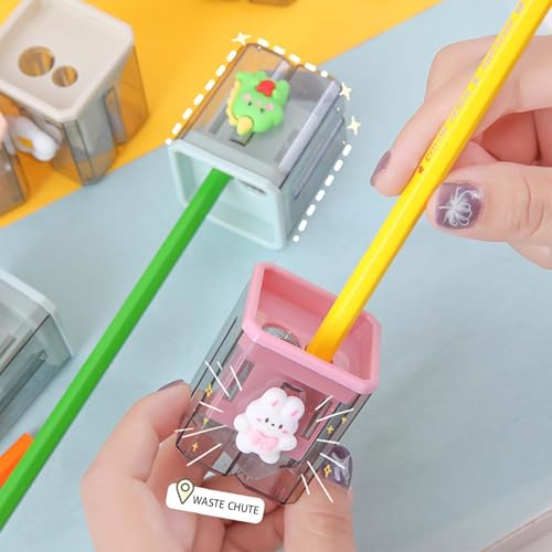2 Pieces Creative Cute Cartoon Double-Hole Pencil Sharpener 2pcs Creative Cute Cartoon Double Hole Pencil Sharpener, Student Hand Pencil Sharpener, Green Dinosaur + White Rabbit (2)
